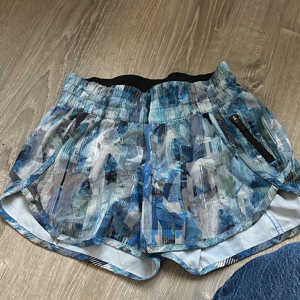 lululemon athletica Blue and Black patterned Athletic Shorts